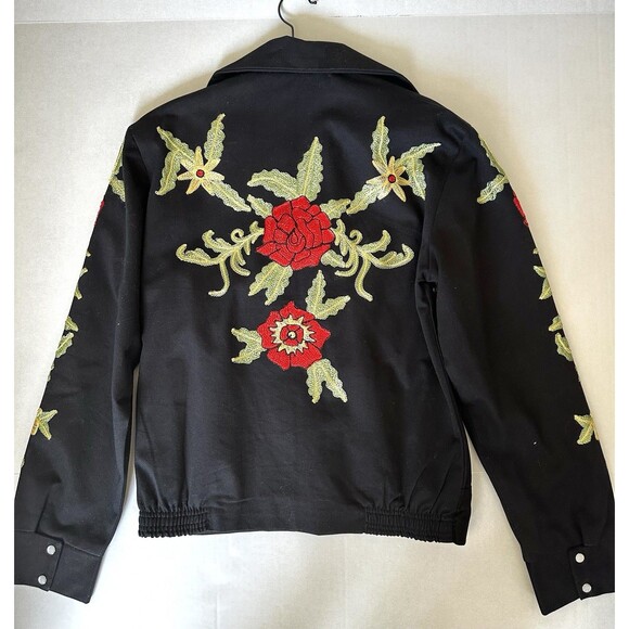 Rockmount Ranch Wear Western Bolero Jacket Black Floral Embroidered Roses XS - Picture 2 of 13